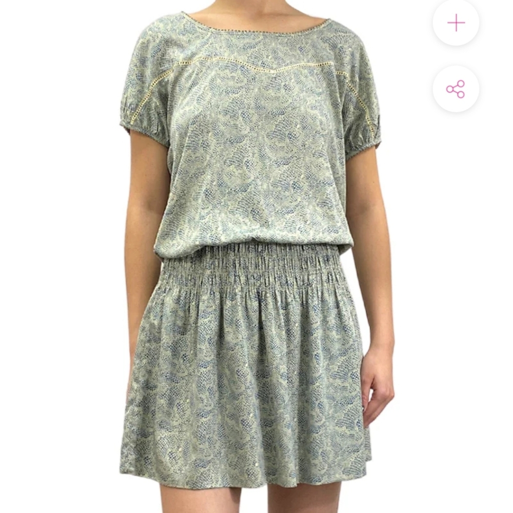 Maison Scotch Mini Dress Dainty Print Short Sleeve Smocked Waist Blouson S/M